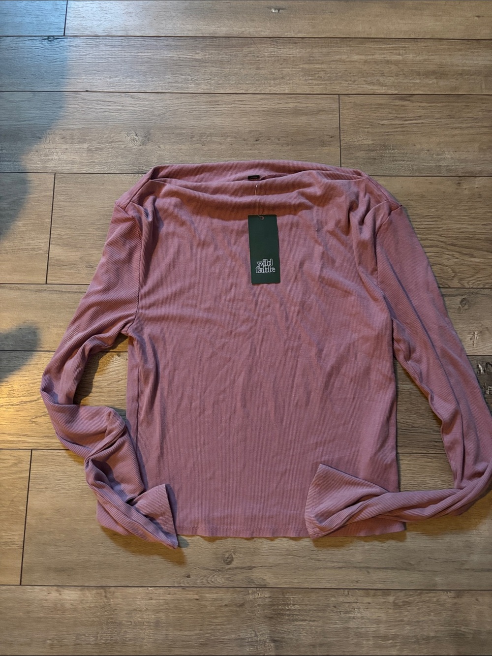 wild fable dusty mauve ribbed long-sleeve boatneck tee